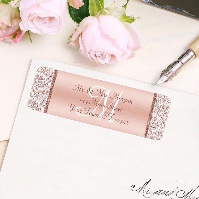 Elegante Monogram Rose Gold Damask Hochzeit (Von Creator hochgeladen)