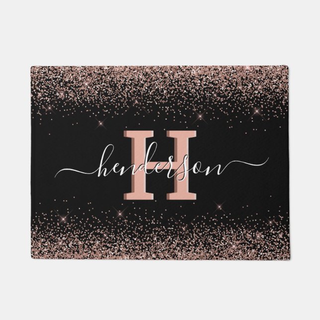 Elegante Monogram Rose Gold Fußmatte (Vorderseite)