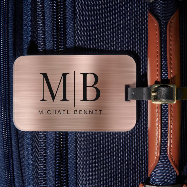 Elegante Monogram Rose Gold Gepäckanhänger (Vorderseite Insitu 4)