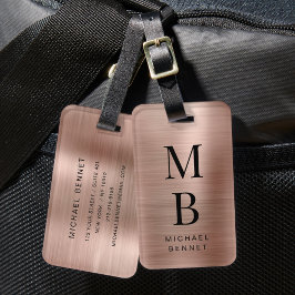 Elegante Monogram Rose Gold Gepäckanhänger