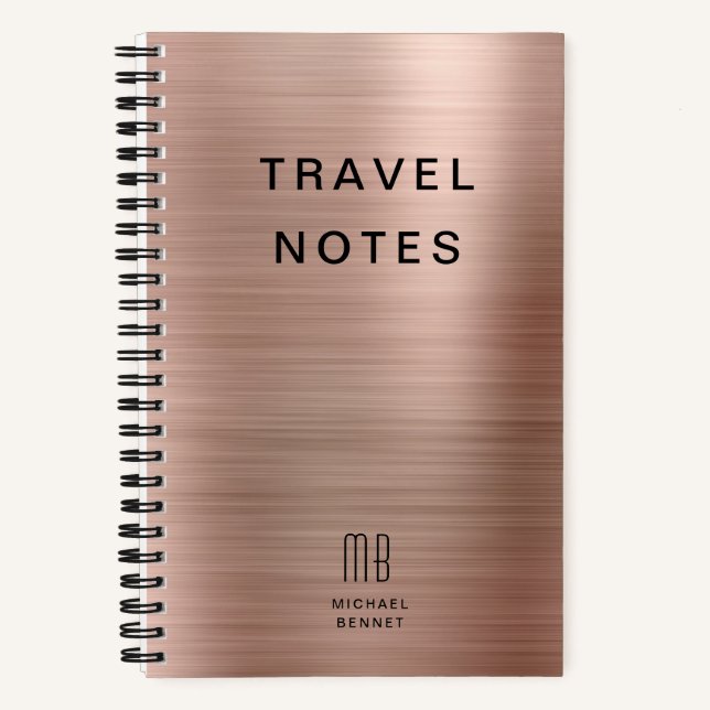 Elegante Monogram Rose Gold Travel Notizbuch (Vorderseite)