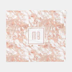 Elegante Monogram Rose Gold Weißer Marmor Fleecedecke