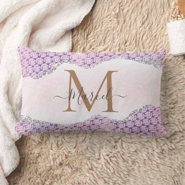 Elegante Monogram Rose Rosa Glitzer Kissen Kissen (Decke)