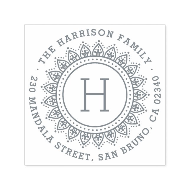 Elegante Monogram Round Family Name Rücksendeadres Permastempel (Design)
