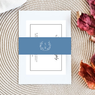 Elegante Monogram Royal Blue Botanical Wreath Einladungsbanderole