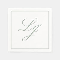 Elegante Monogram Sage Green Simple Script Wedding