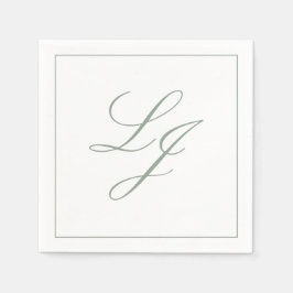 Elegante Monogram Sage Green Simple Script Wedding Serviette