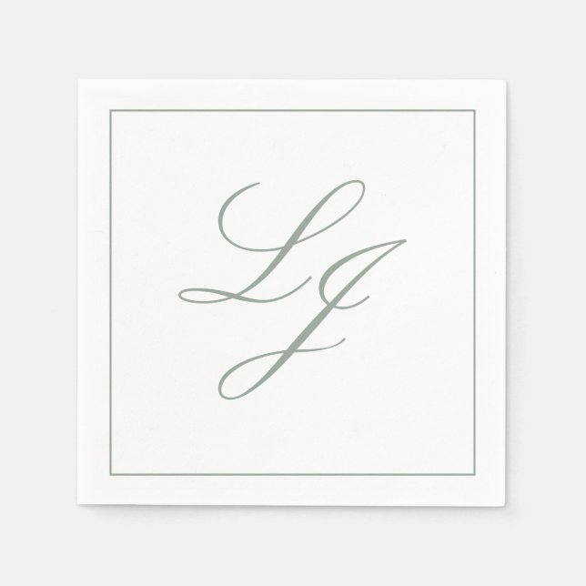 Elegante Monogram Sage Green Simple Script Wedding Serviette (Vorderseite)