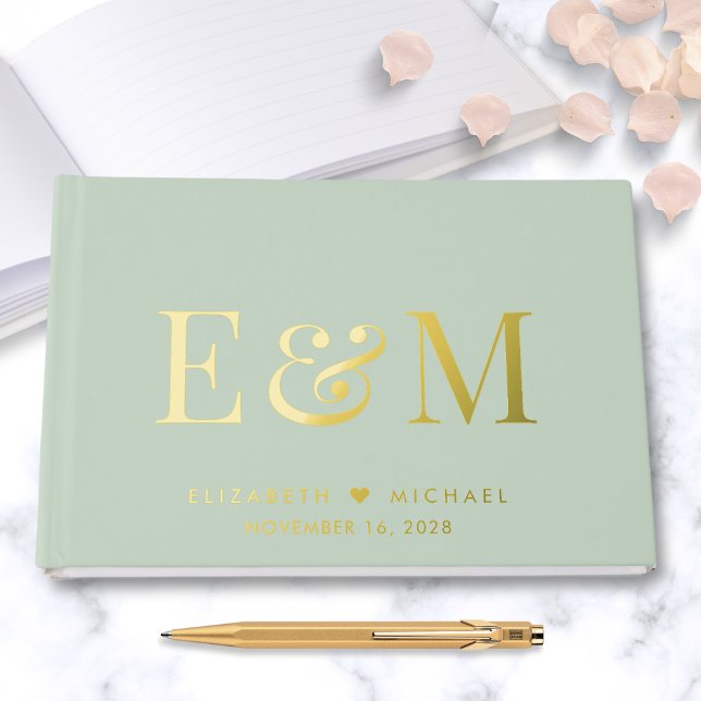 Elegante Monogram Sage Green Wedding Gästebuch (Von Creator hochgeladen)