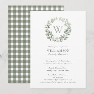 Elegante Monogram Sage Karierte Wiedersehen Einladung