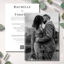 Elegante Monogram Schwarz-weiß 1 Foto Hochzeit