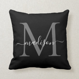 Elegante Monogram Schwarz-weiß Stilvolle Girly Scr Kissen