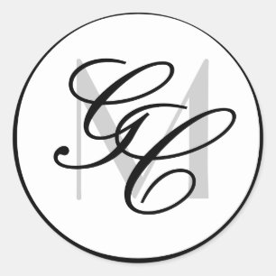 Elegante Monogram Schwarz-weiß Wedding Sticker