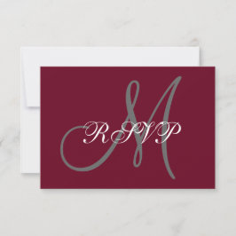 Elegante Monogram Script Burgundy Gray Wedding RSV RSVP Karte