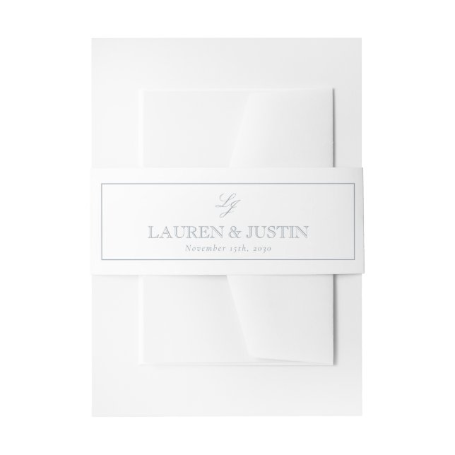 Elegante Monogram Script Dusty Blue Simple Wedding Einladungsbanderole (Vorderseite Beispiel)