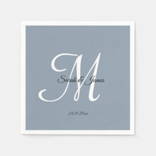 Elegante Monogram Script Dusty Blue Wedding Party Serviette
