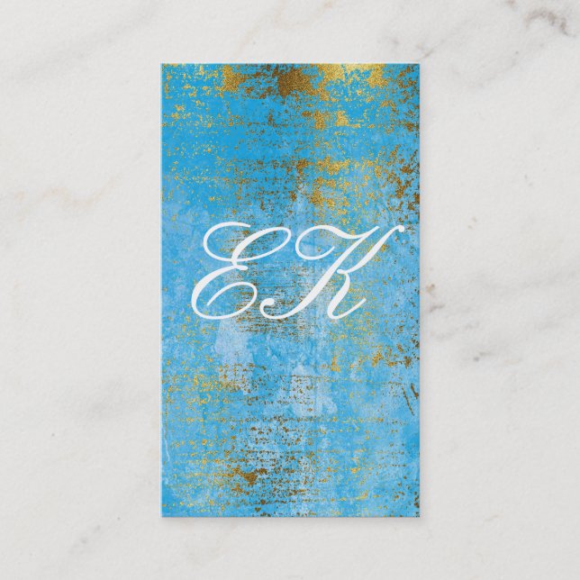 Elegante Monogram Script Gold Grunge Blue Texture Visitenkarte (Vorderseite)