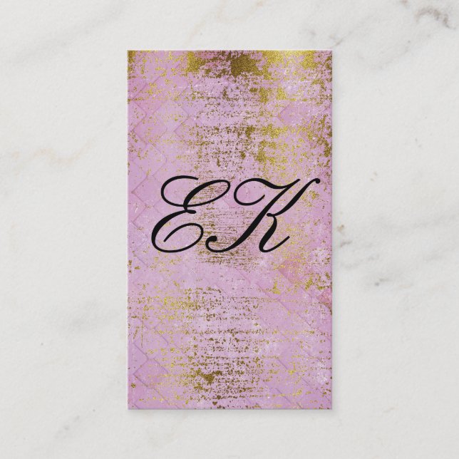 Elegante Monogram Script Gold Grunge Pink Tiles Visitenkarte (Vorderseite)