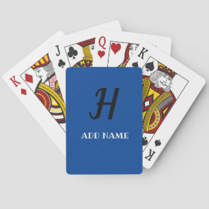 Elegante Monogram Script Moderner Blue Add Name Spielkarten