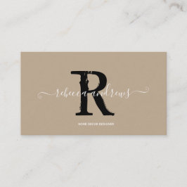 Elegante Monogram Script Name Initial Taupe Visitenkarte