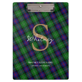 Elegante Monogram Script Name Sutherland Tartan Klemmbrett