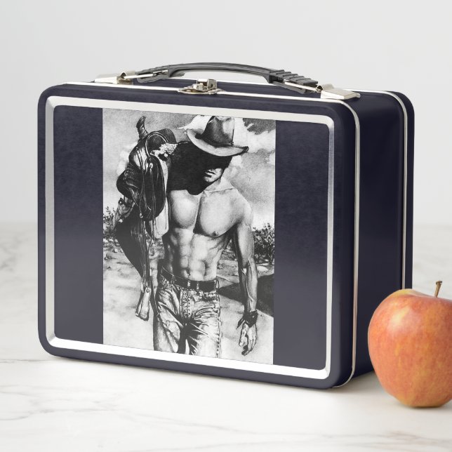 Elegante Monogram Shirless Rugged Cowboy Black Metall Brotdose (Beispiel)