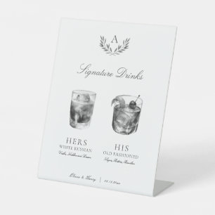 Elegante Monogram Signature Drinks Wedding Sockelschild