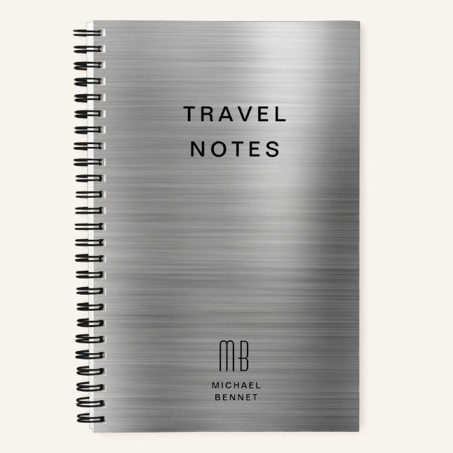 Elegante Monogram Silver Gray Travel Notizbuch (Vorderseite)