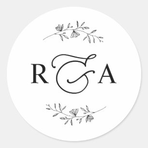Elegante Monogram Simple Black and White Classic R Runder Aufkleber