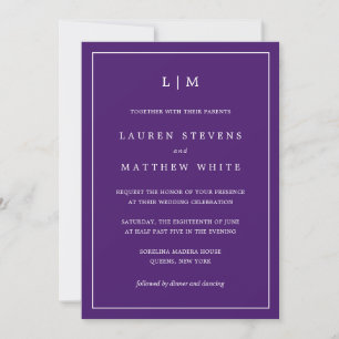 Elegante Monogram Simple Jewel Tone Lila Wedding Einladung