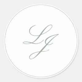 Elegante Monogram Simple Script Sage Green Wedding Runder Aufkleber