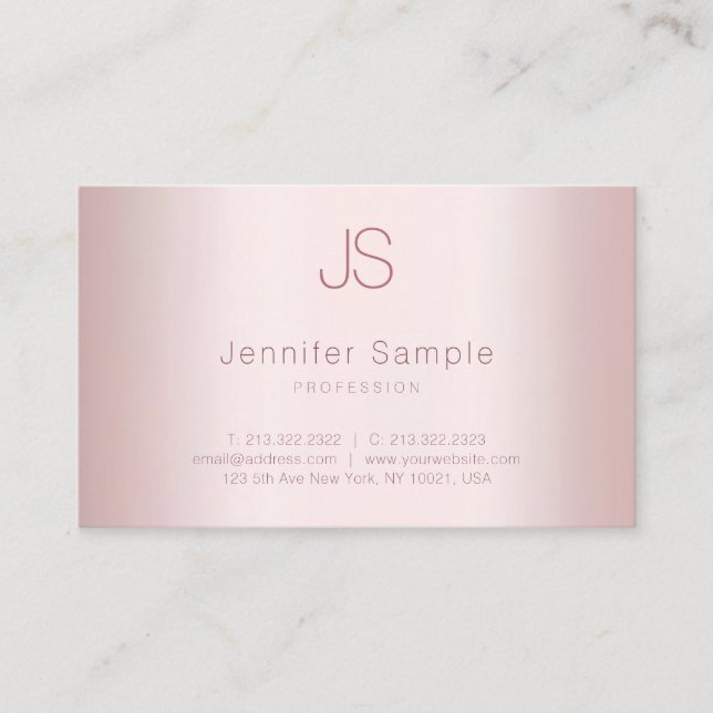 Elegante Monogram Simple Template Rose Gold Modern Visitenkarte (Vorderseite)