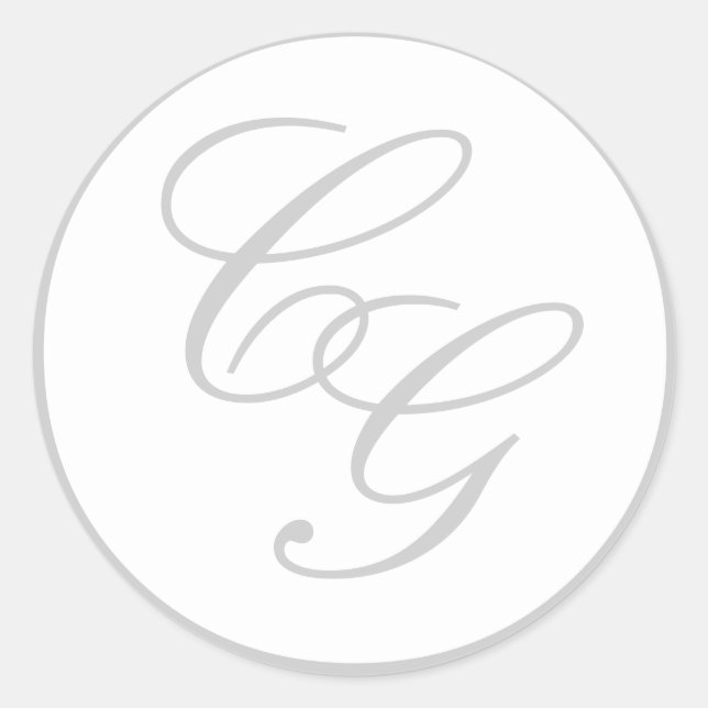 Elegante Monogram Soft Gray & White Wedding Sticke Runder Aufkleber (Vorderseite)