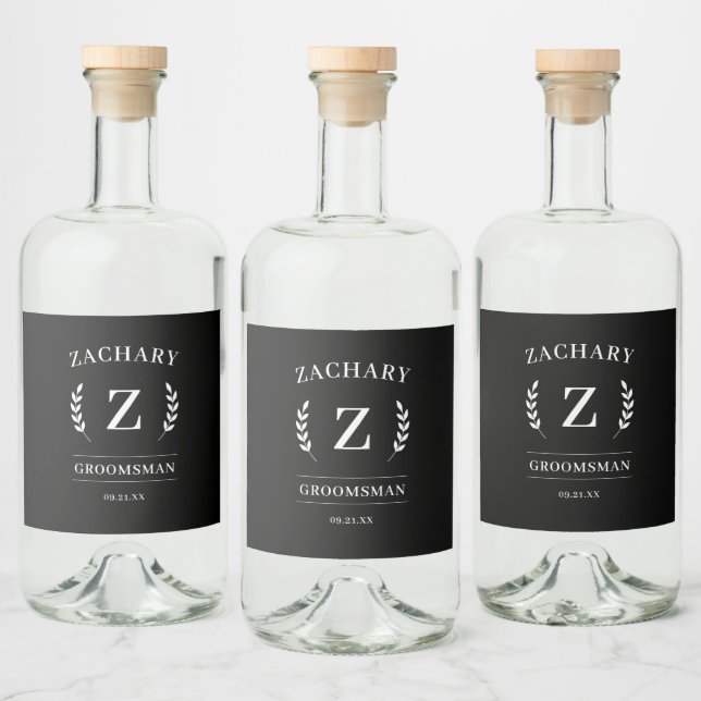 Elegante Monogram Trauzeugen Geschenkparty Alkoholflaschenetikett (Flaschen)