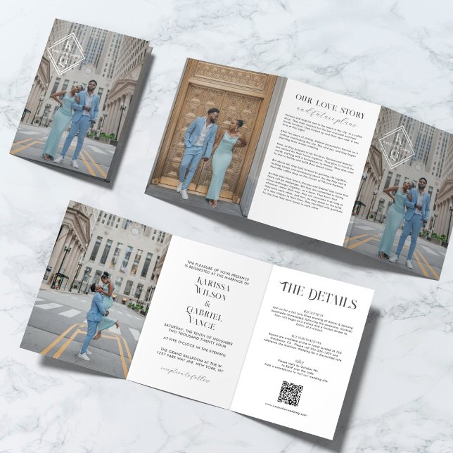 Elegante Monogram Trifold Book Wedding Einladung (Von Creator hochgeladen)