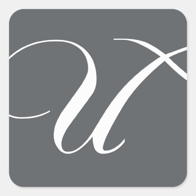 Elegante Monogram U Stickers für Hochzeiten Grau (Vorderseite)