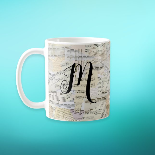Elegante Monogram Vintag Sheet Music Kaffeetasse (Von Creator hochgeladen)