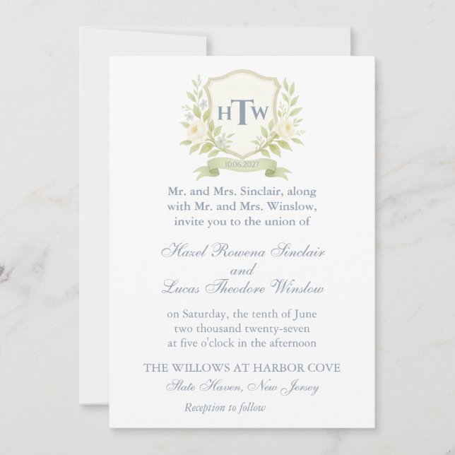 Elegante Monogram Wappen Wedding Einladung (Vorderseite)
