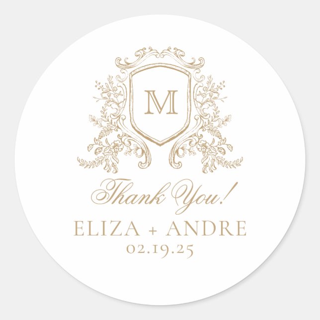 Elegante Monogram Wedding Classic Round Sticker (Vorderseite)