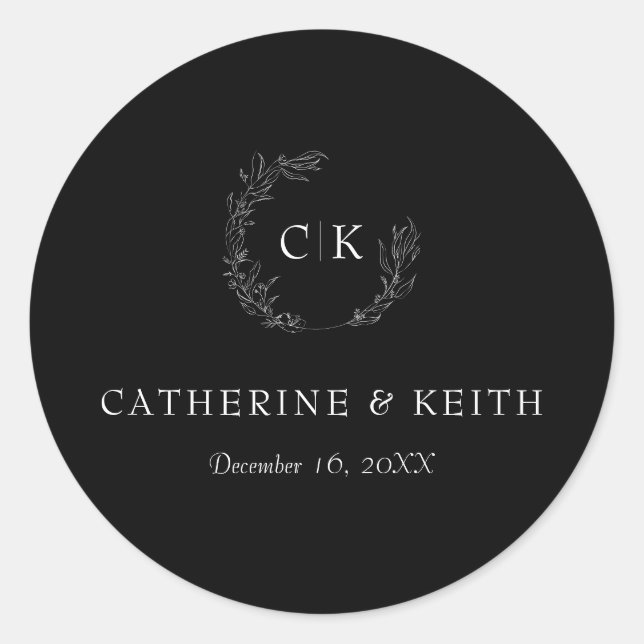Elegante Monogram Wedding Classic Round Sticker (Vorderseite)