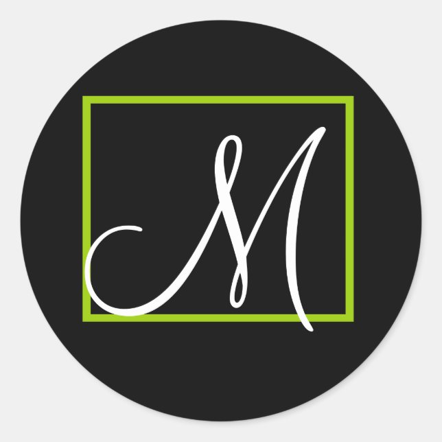 Elegante Monogram Wedding Invitation Label Grün Runder Aufkleber (Vorderseite)