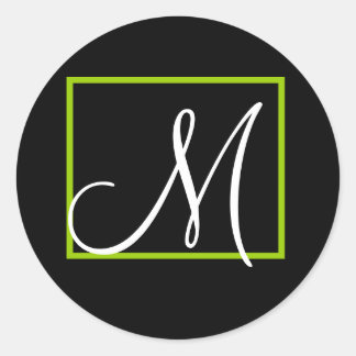 Elegante Monogram Wedding Invitation Label Grün Runder Aufkleber