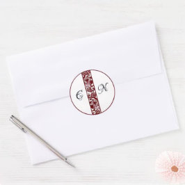 Elegante Monogram Wedding Maroon Round Stickers