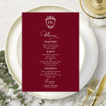 Elegante Monogram Wedding Menu Cards Burgundy Menükarte<br><div class="desc">Eine schicke Kalligraphy Wedding Menu Card. I do offer a free customisation service,  if you have any anfragen or special requests,  please feel free to contact me.</div>
