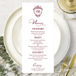 Elegante Monogram Wedding Menu Cards Burgundy Menükarte<br><div class="desc">Eine schicke Kalligraphy Wedding Menu Card. I do offer a free customisation service,  if you have any anfragen or special requests,  please feel free to contact me.</div>