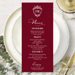 Elegante Monogram Wedding Menu Cards Burgundy Menükarte<br><div class="desc">Eine schicke Kalligraphy Wedding Menu Card. I do offer a free customisation service,  if you have any anfragen or special requests,  please feel free to contact me.</div>