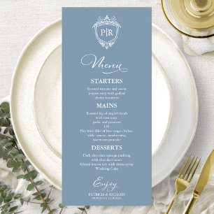Elegante Monogram Wedding Menu Cards Dusty Blue Menükarte