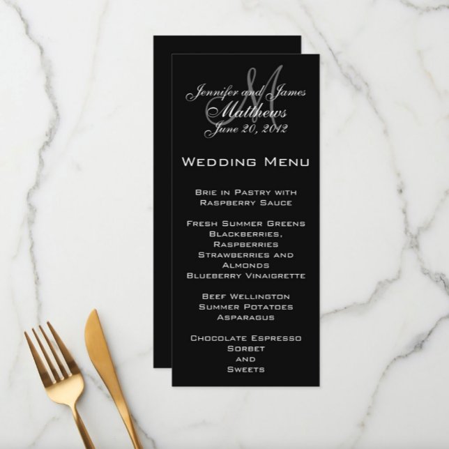 Elegante Monogram Wedding Menu Cards Menükarte (Von Creator hochgeladen)
