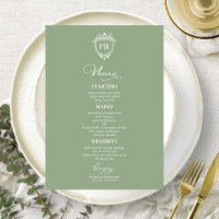 Elegante Monogram Wedding Menu Cards Seite Grün
