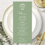 Elegante Monogram Wedding Menu Cards Seite Grün Menükarte<br><div class="desc">Eine schicke Kalligraphy Wedding Menu Card. I do offer a free customisation service,  if you have any anfragen or special requests,  please feel free to contact me.</div>